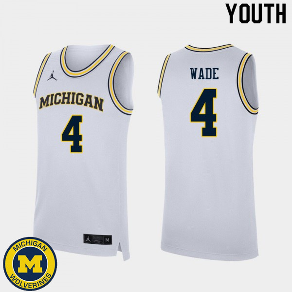 Youth University of Michigan #4 Brandon Wade White High School Basketball Jersey